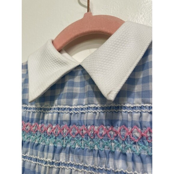 Vintage Toddler Time Smocked Ruffle Gingham Danity Prairie Embroidered Dress - Picture 5 of 9